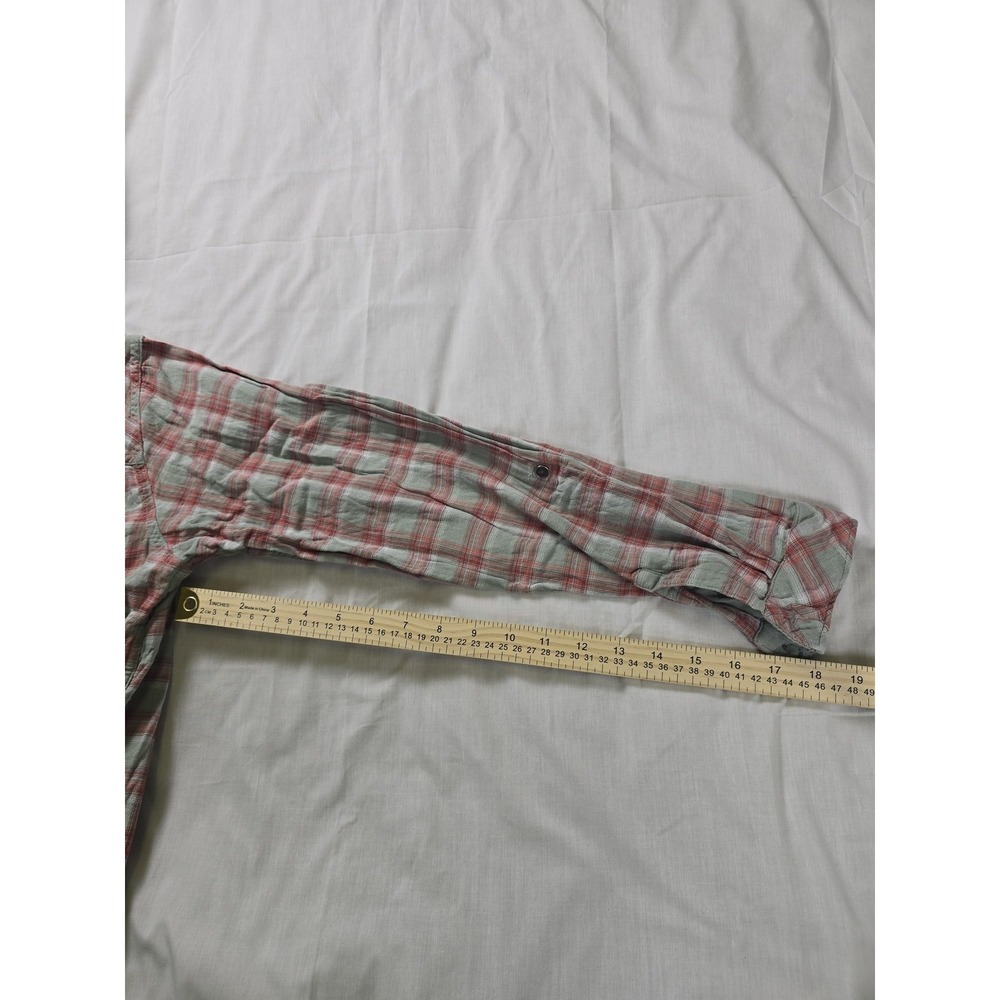 Columbia Shirt Womens Medium Green Plaid Hooded Button Up Roll Tab Long Sleeve - Picture 9 of 10